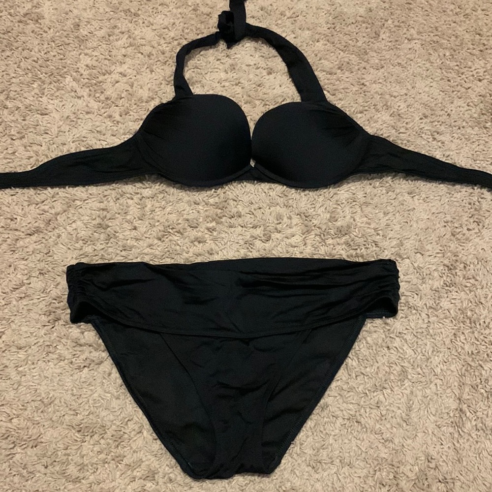 Victoria’s Secret swim - black- bottom is medium and top is 36 B.